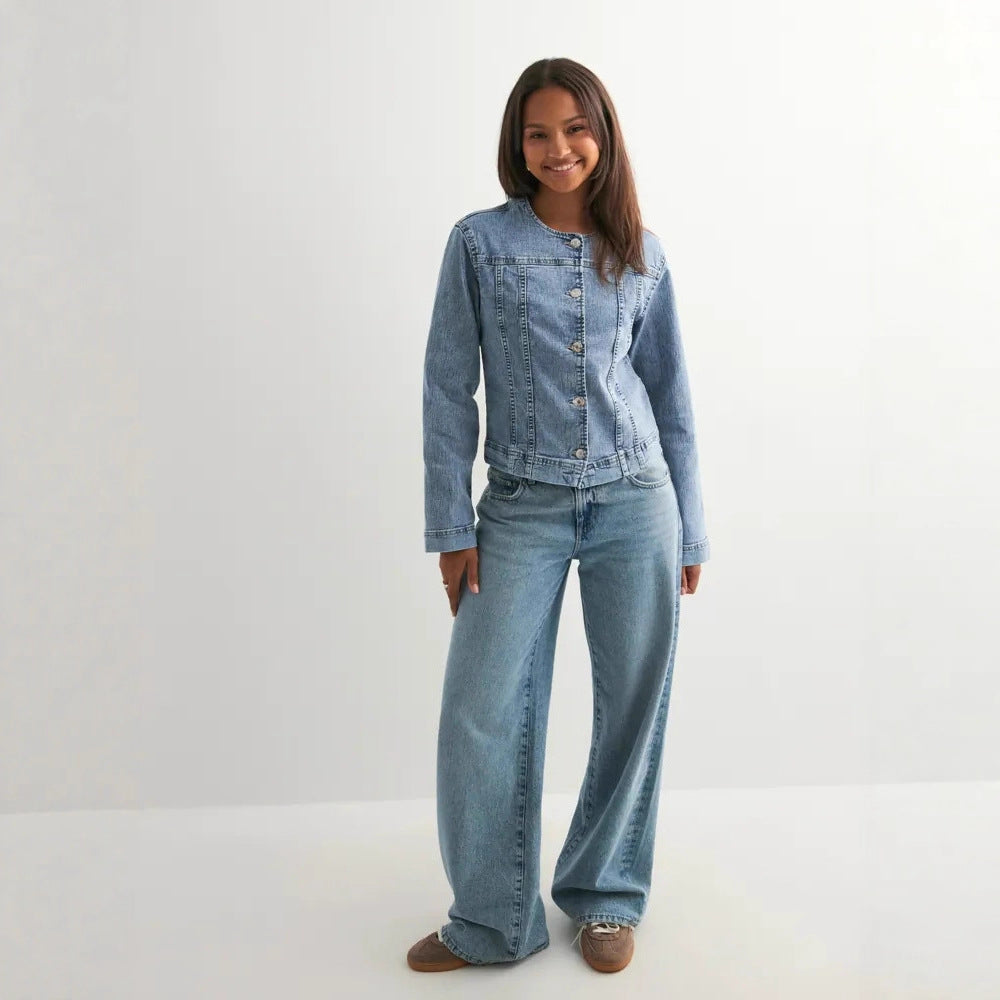 Marianne Colette | Collarless Denim Jacket Women Light Blue