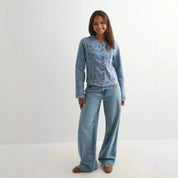 Marianne Colette | Collarless Denim Jacket Women Light Blue