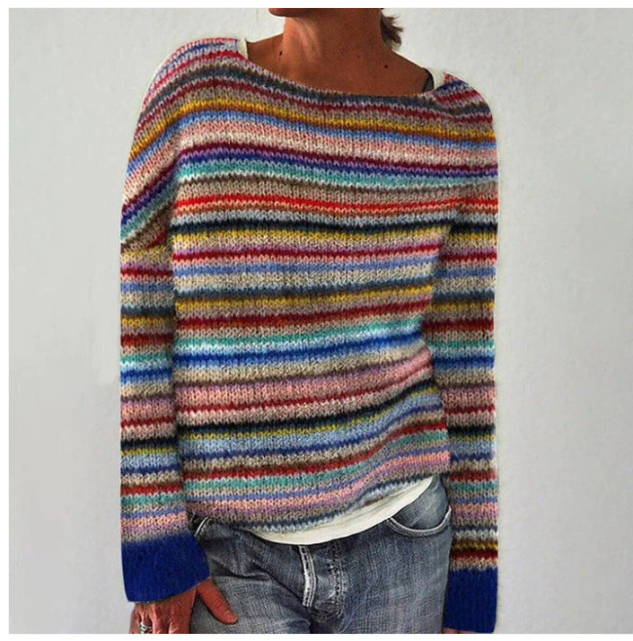 Lydia Campbell | Multicolour Stripe Knit Sweater with Ribbed Cuffs