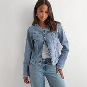 Marianne Colette | Collarless Denim Jacket Women Light Blue