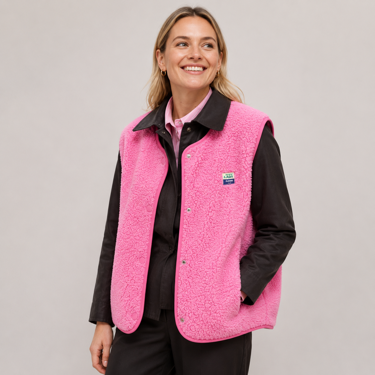 Olivia Green | Hot Pink Sherpa Fleece Gilet