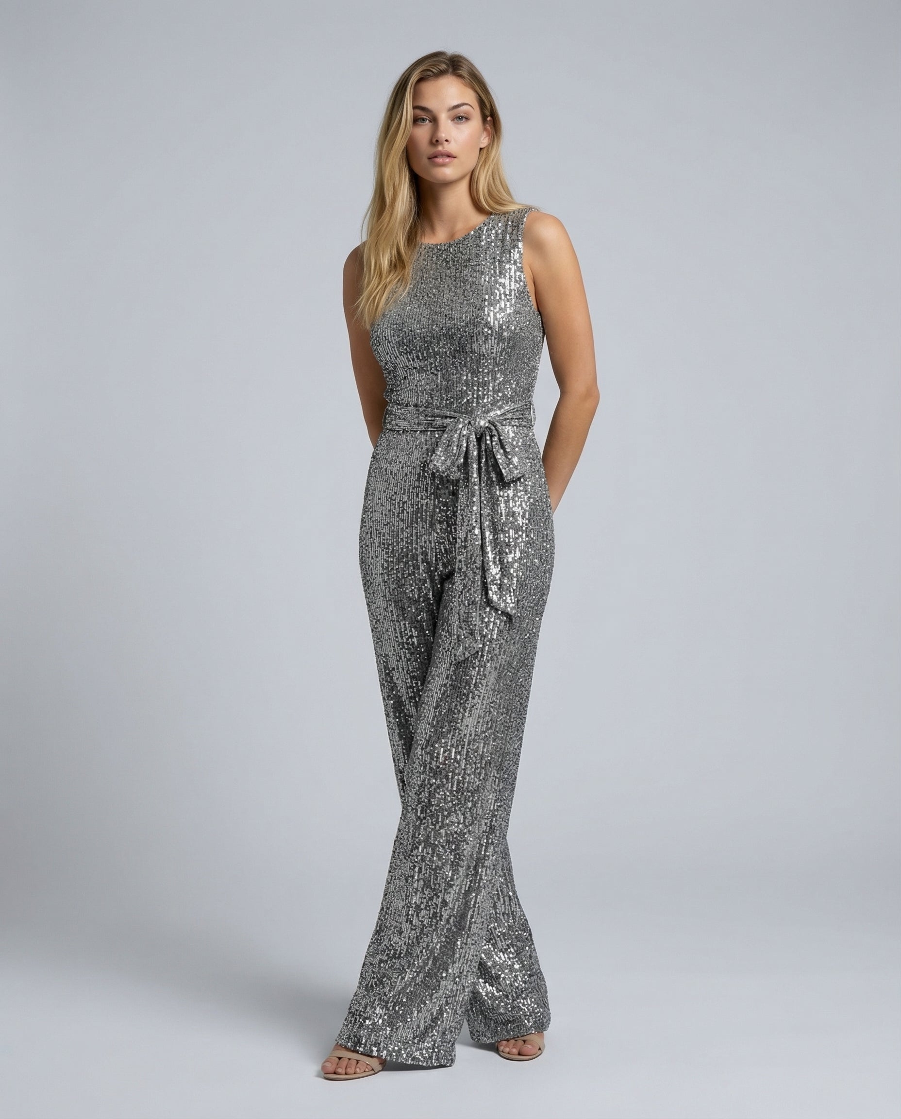 Felicity Brown | Gold Sequin Wide-Leg Jumpsuit for Women