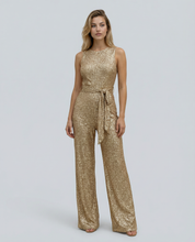 Felicity Brown | Gold Sequin Wide-Leg Jumpsuit for Women