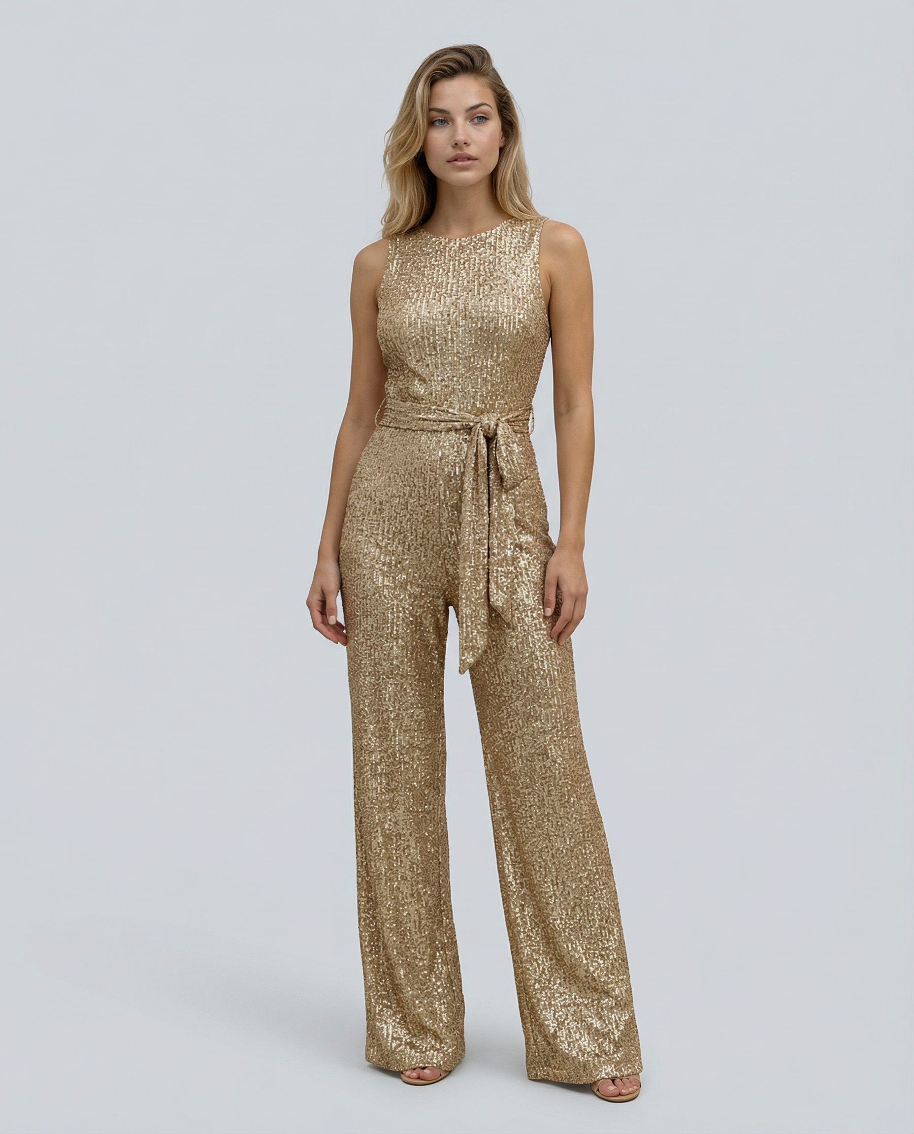 Felicity Brown | Gold Sequin Wide-Leg Jumpsuit for Women