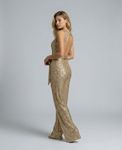 Felicity Brown | Gold Sequin Wide-Leg Jumpsuit for Women