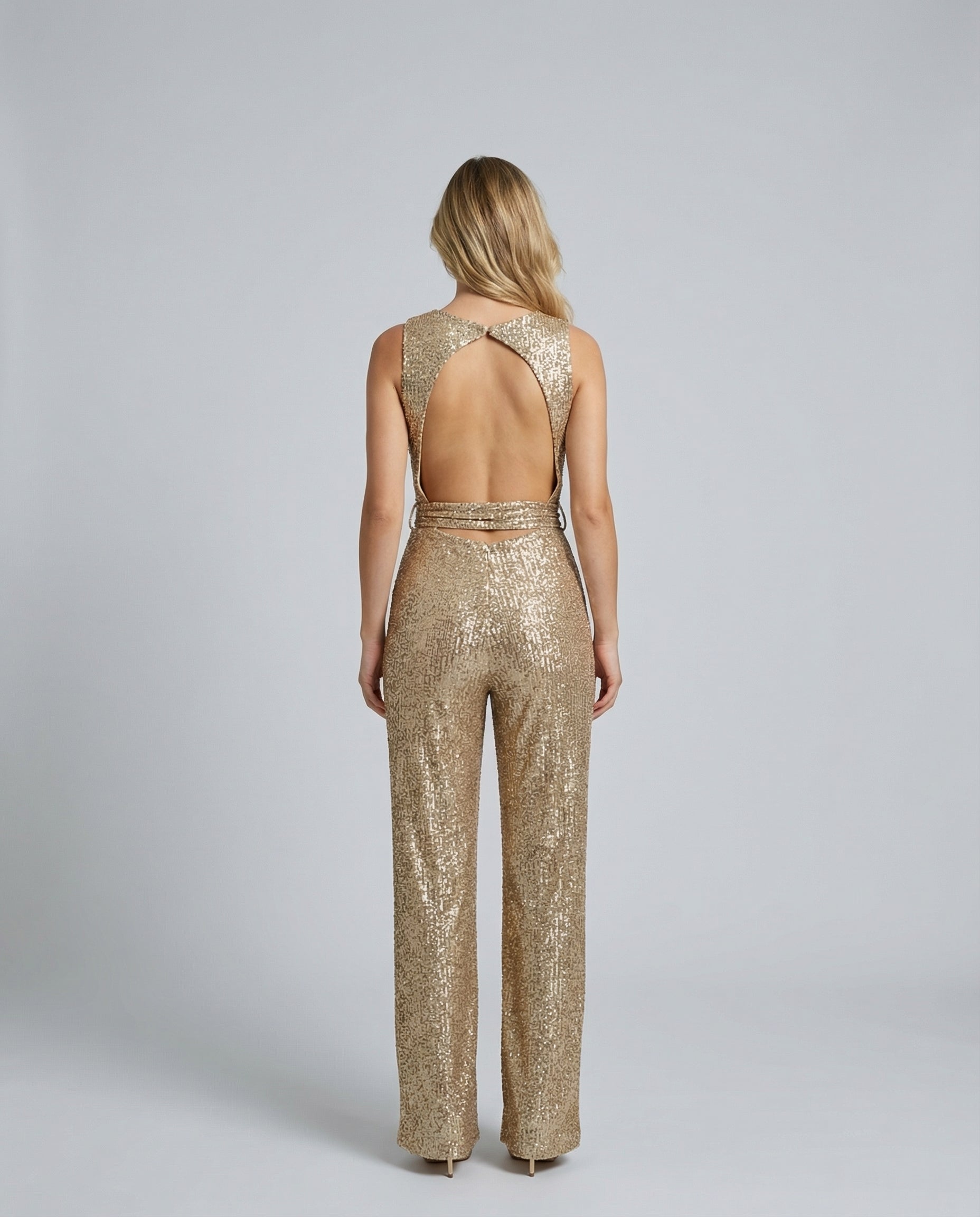Felicity Brown | Gold Sequin Wide-Leg Jumpsuit for Women