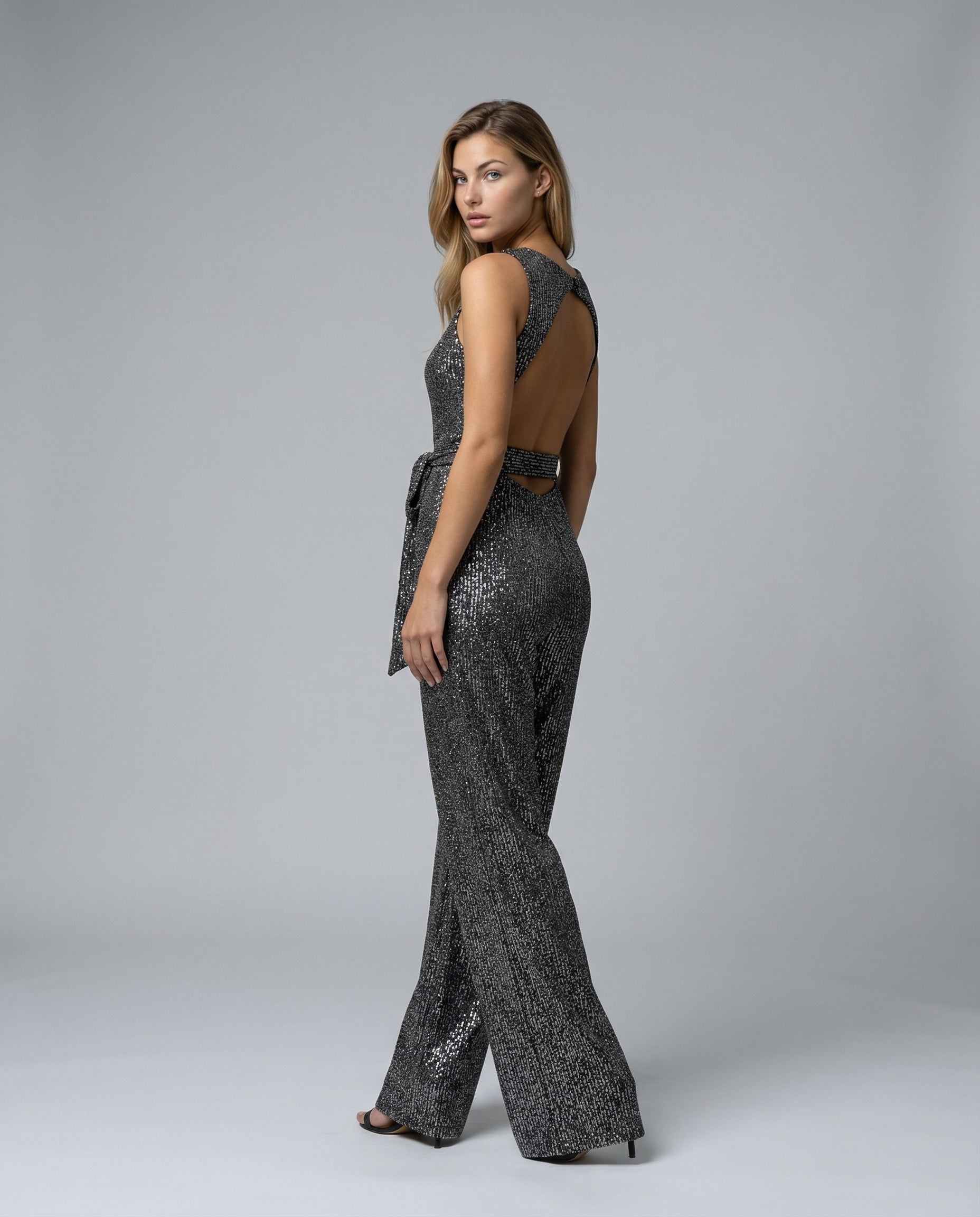 Felicity Brown | Gold Sequin Wide-Leg Jumpsuit for Women
