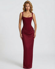 Felicity Wood | Robe longue marron en satin avec corset