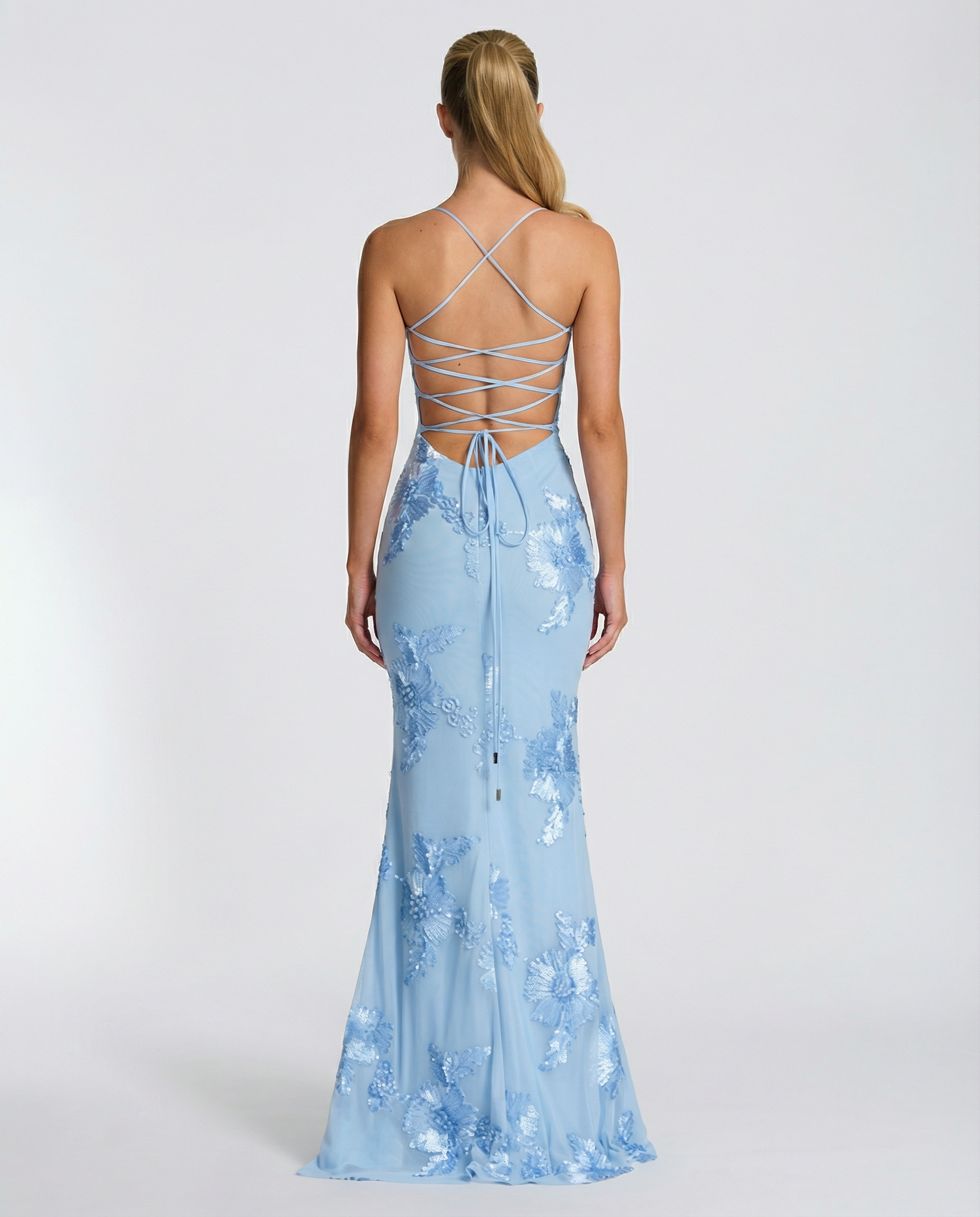 Robe longue sirène dorée brodée de fleurs, Matilda Jones