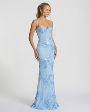Robe longue sirène dorée brodée de fleurs, Matilda Jones
