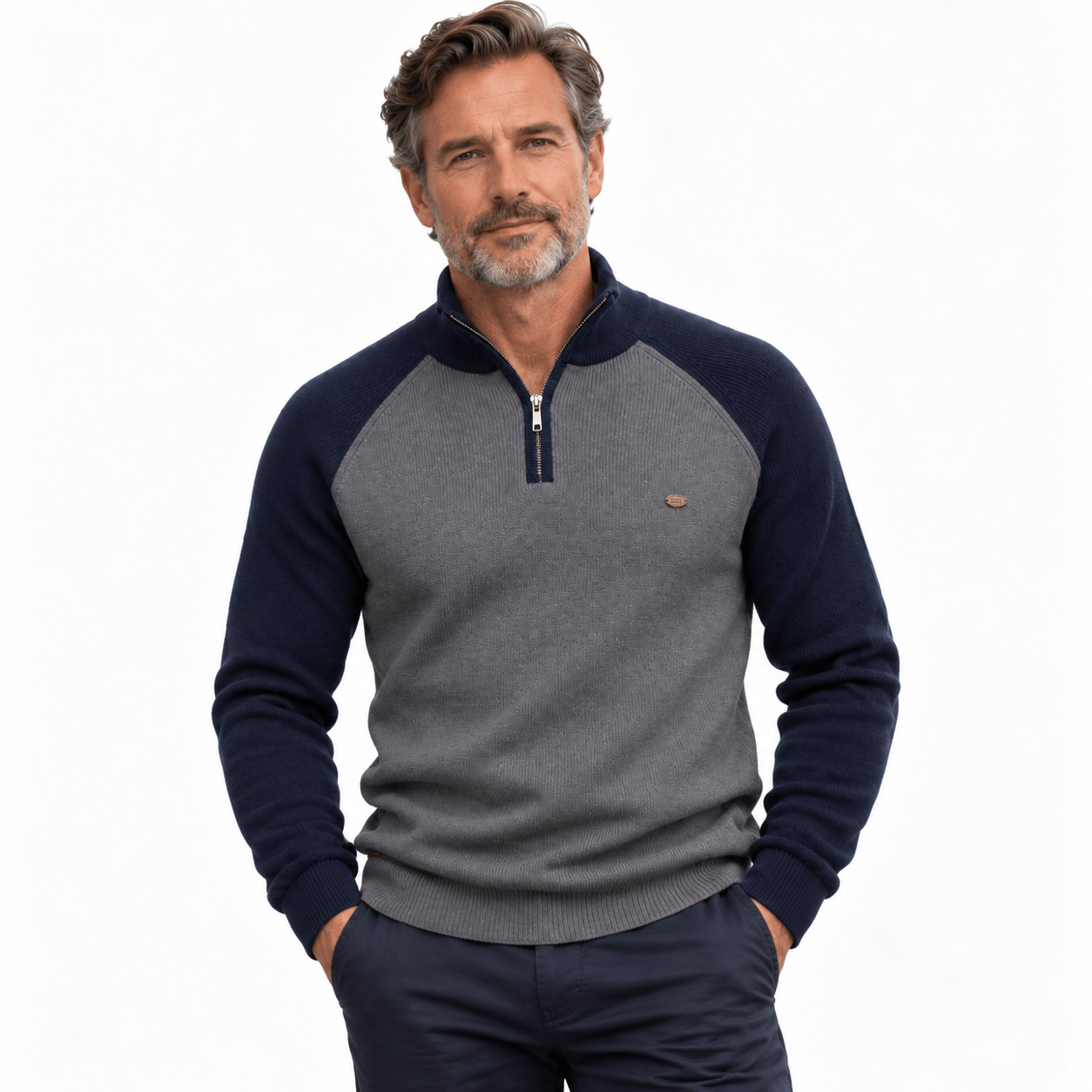 Percy Wainwright | Two-Tone Quarter-Zip Sweater For Men