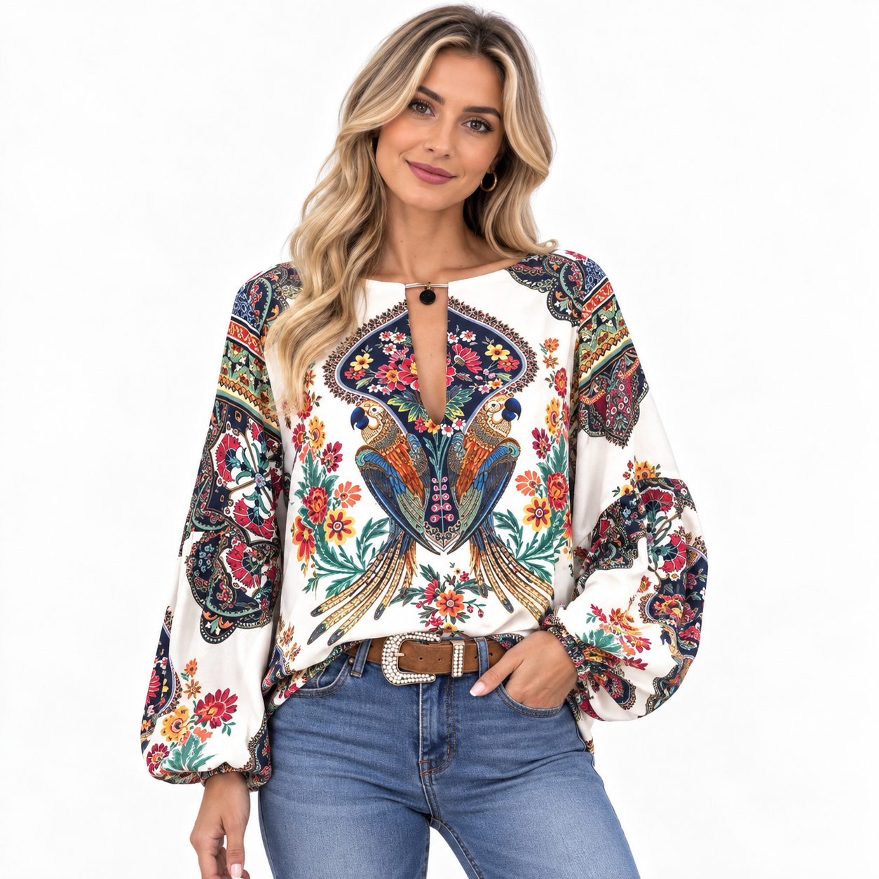 Phoebe Langtree | Blouse bohème à imprimé floral avec manches cloche