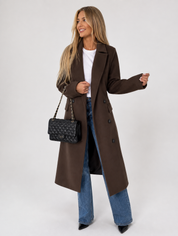 Phoebe Lawson | Double-Breasted Longline Coat in Chocolate Brown