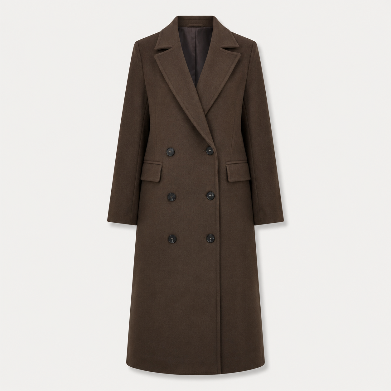 Phoebe Lawson | Double-Breasted Longline Coat in Chocolate Brown