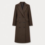 Phoebe Lawson | Double-Breasted Longline Coat in Chocolate Brown