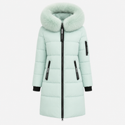 Poppy Edwards | Mint Green Faux Fur Hood Puffer Coat