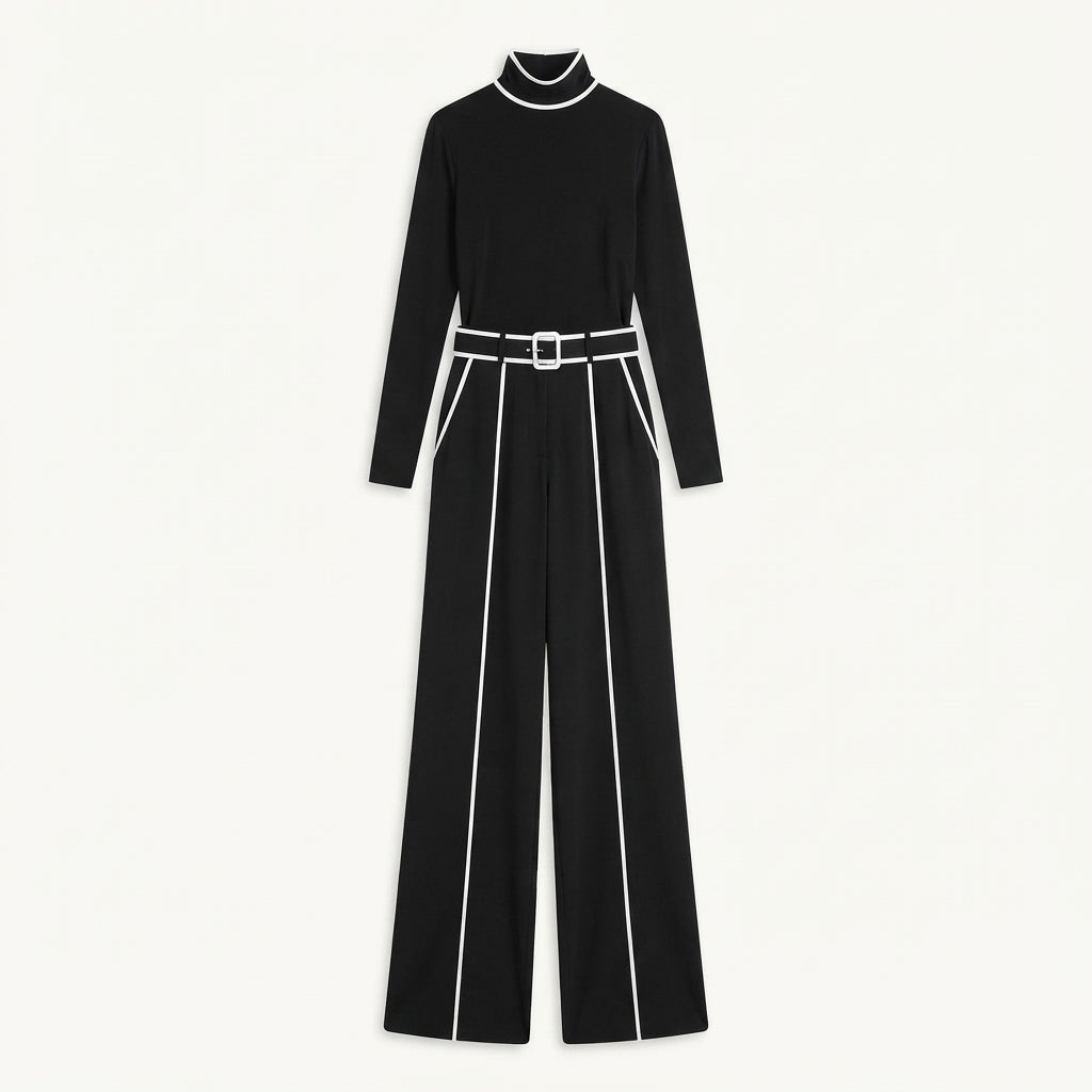 Poppy Hartley | Turtleneck Wide-Leg Trouser Set With Contrast Trim