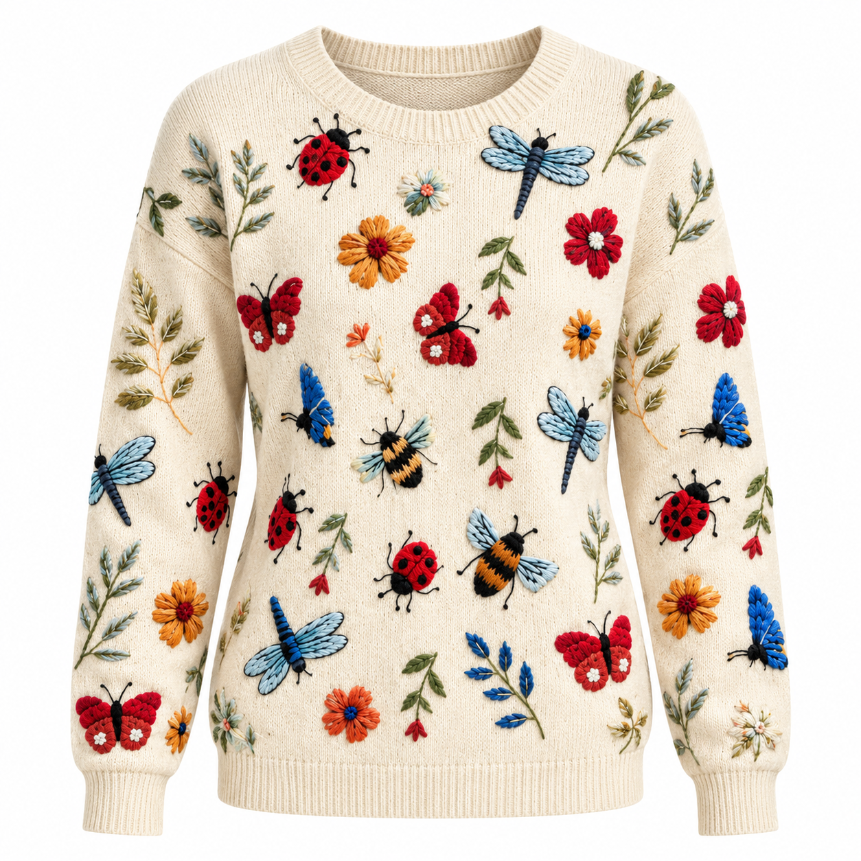Poppy Robinson | Embroidered Floral Bug Print Knit Sweater
