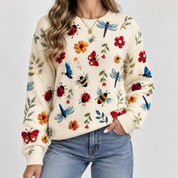 Poppy Robinson | Embroidered Floral Bug Print Knit Sweater