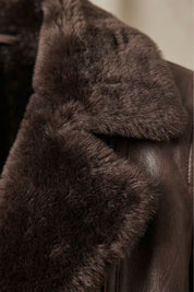 Verity Hughes | Brown Leather Jacket with Faux Shearling Collar