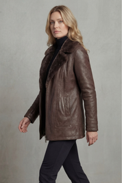 Verity Hughes | Brown Leather Jacket with Faux Shearling Collar