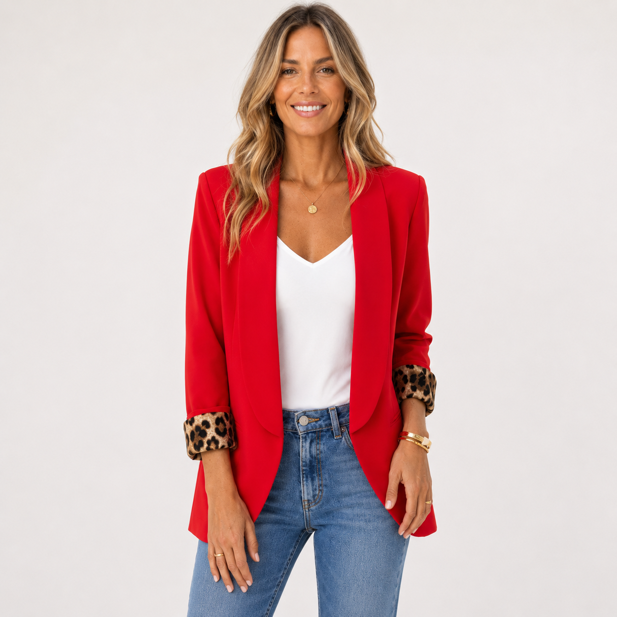 Rebecca Ashcroft | Red Leopard-Trim Blazer