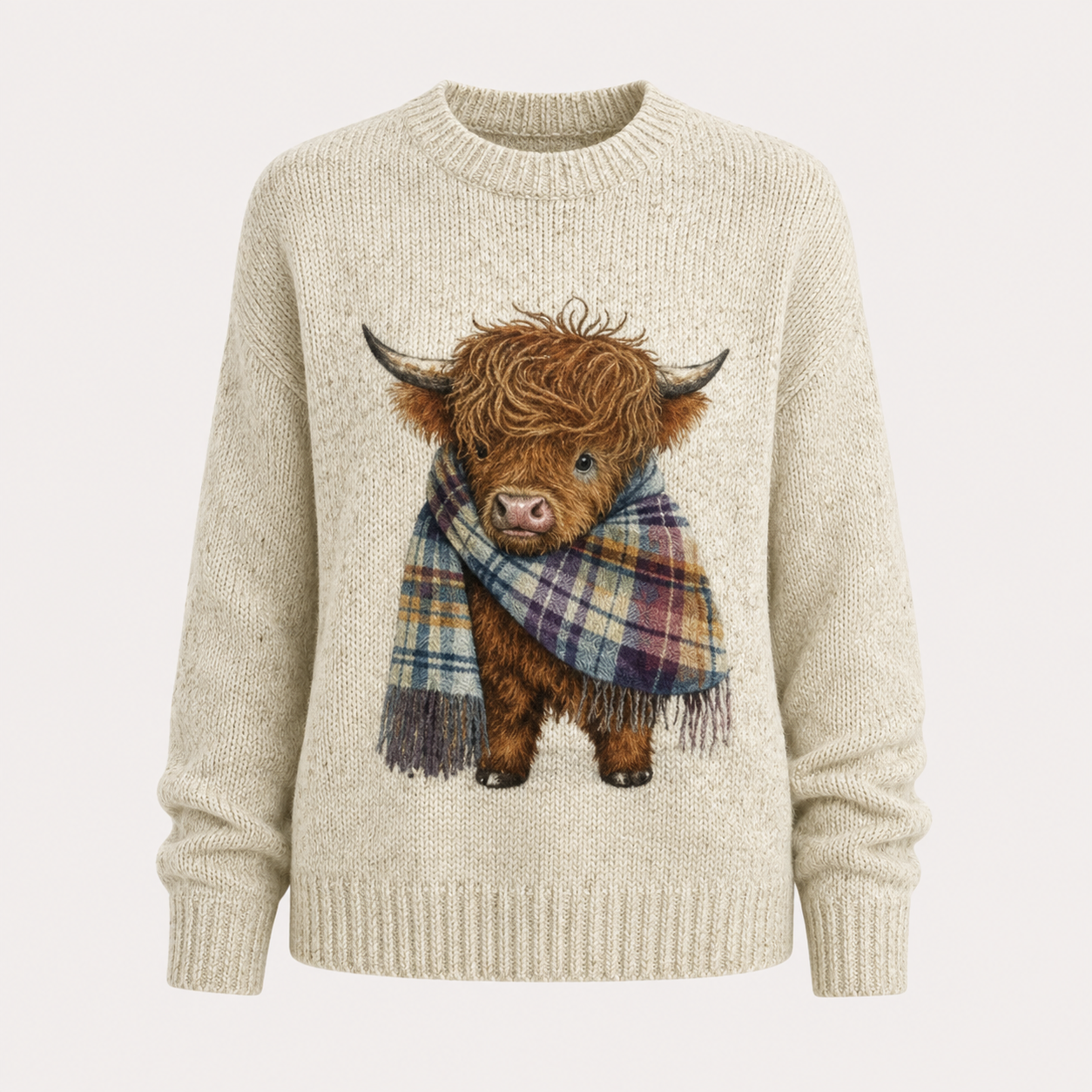 Rosamund Hartley | Pull en grosse maille à imprimé vache des Highlands