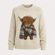 Rosamund Hartley | Pull en grosse maille à imprimé vache des Highlands