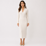 Rosie Clarke | Ribbed Knit V-Neck Midi Dress