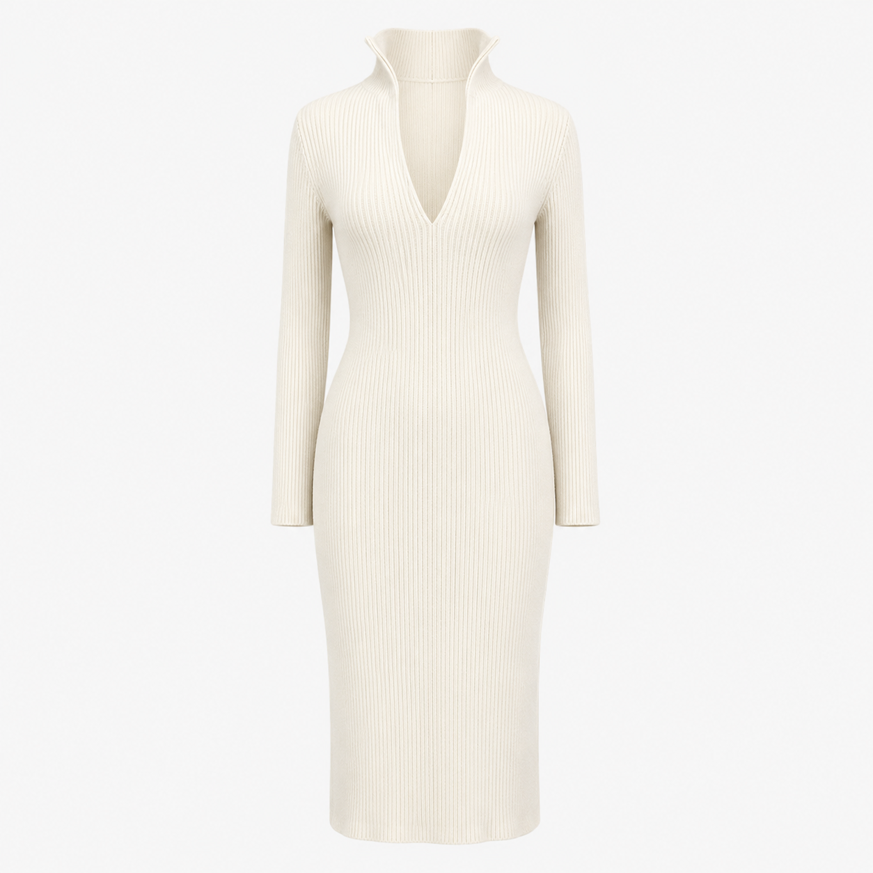 Rosie Clarke | Ribbed Knit V-Neck Midi Dress