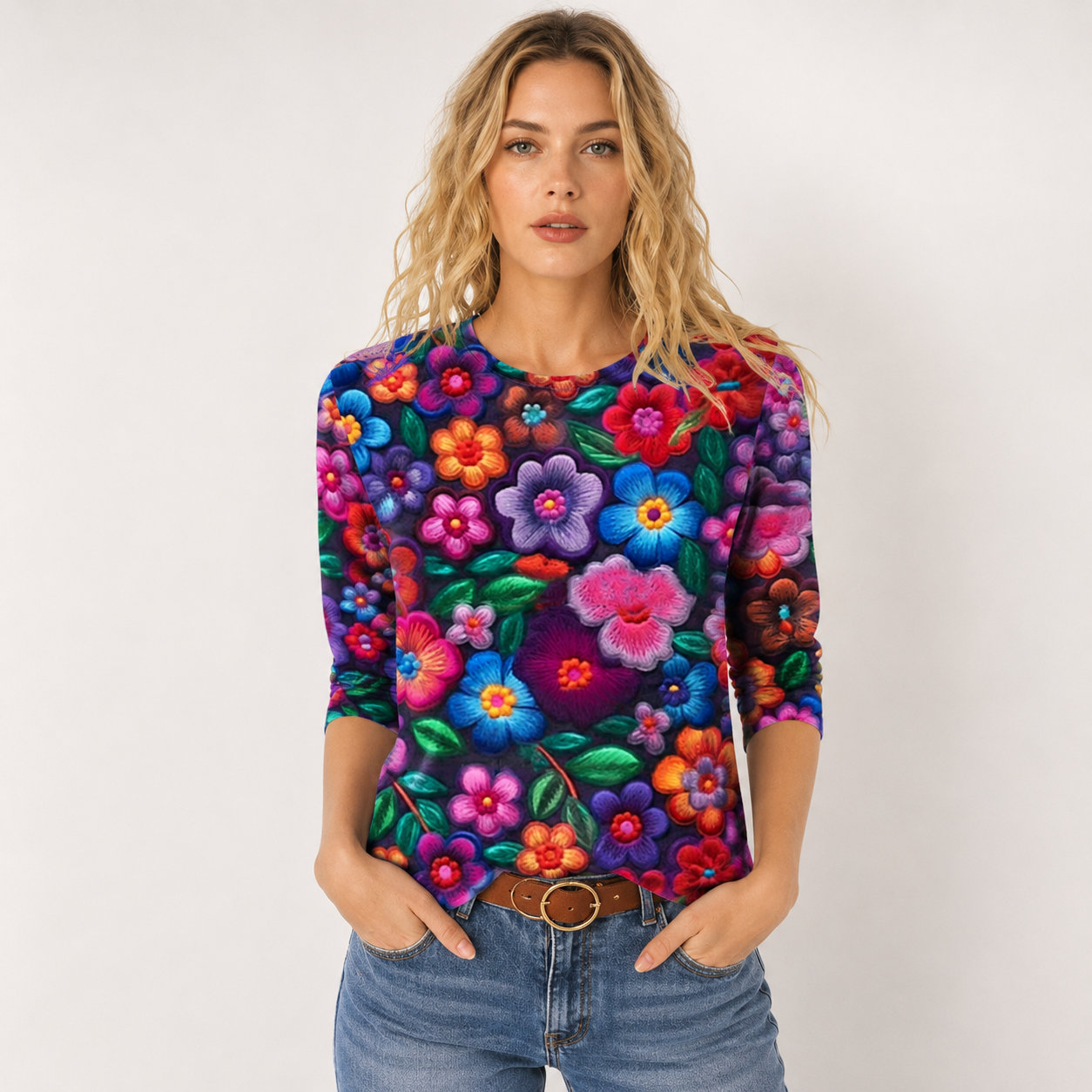 Rosie Evans | 3D Floral Print Round Neck T-Shirt