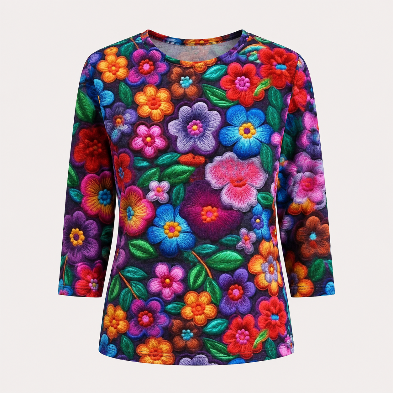 Rosie Evans | 3D Floral Print Round Neck T-Shirt