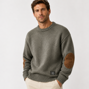 Rupert Hawkins | Grey Crew Neck Knit Sweater with Elbow Patches