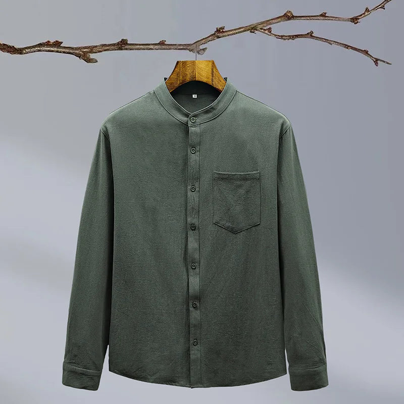 Étienne Laurent | Linen Grandad Collar Shirt For Men