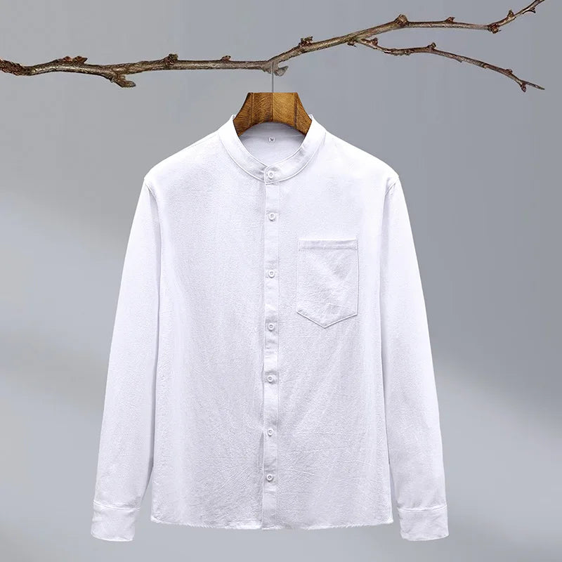 Étienne Laurent | Linen Grandad Collar Shirt For Men