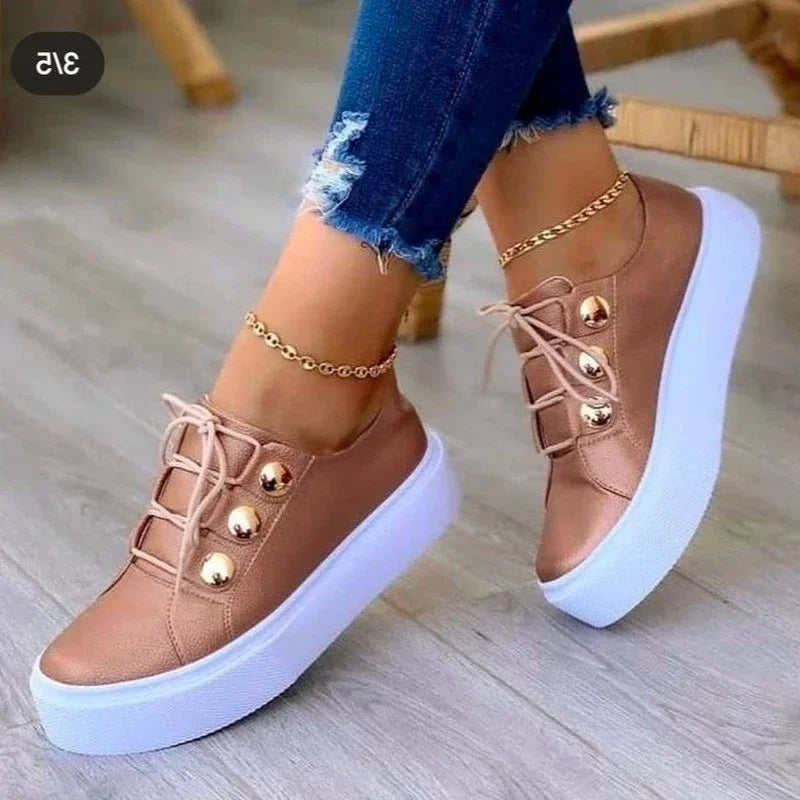 Nancy Redwood | Studded Round Toe Platform Trainers