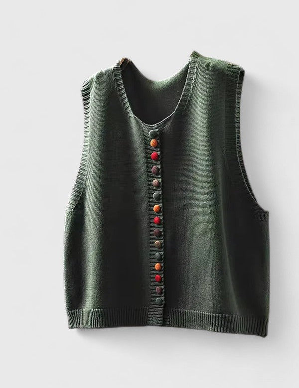 Mabel Atherton | Gilet en maille sans manches avec boutons contrastants