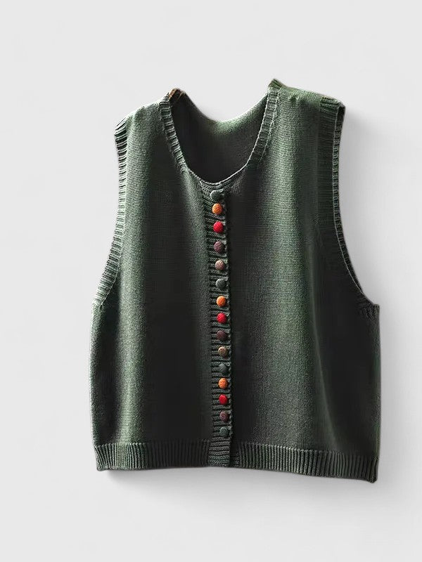 Mabel Atherton | Gilet en maille sans manches avec boutons contrastants