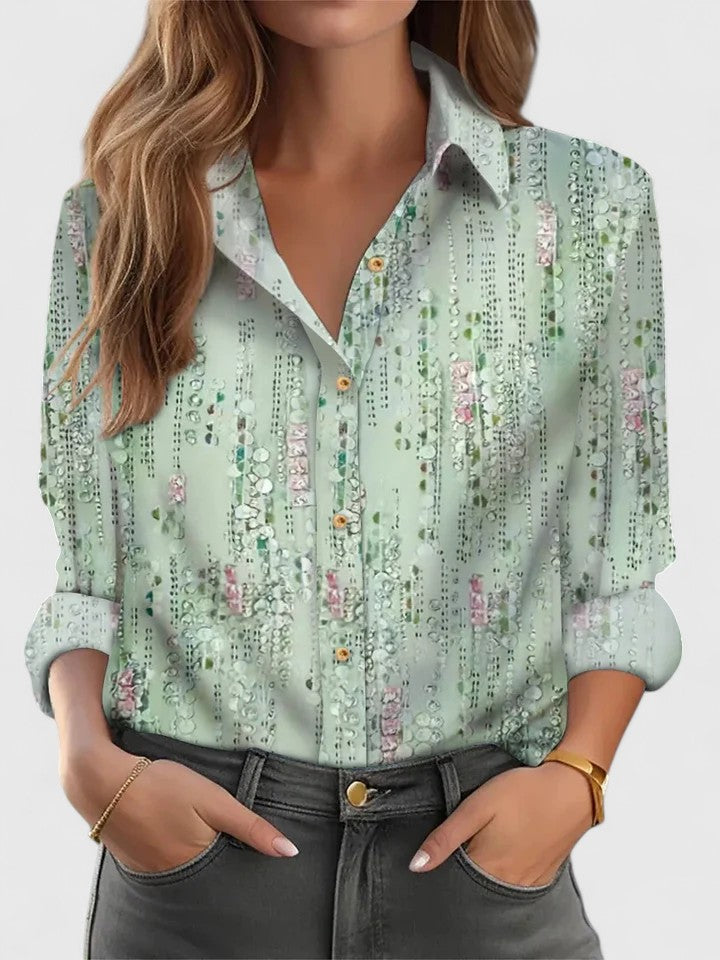 Beatrice Stanmore | Printed Collared Blouse With Long Sleeves