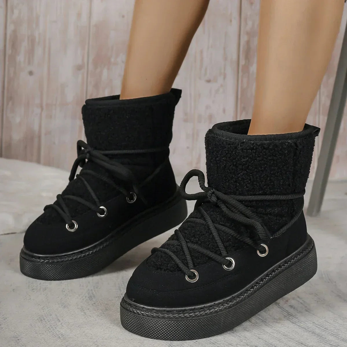 Eleanor Thompson | Sherpa Lace-Up Platform Ankle Boots