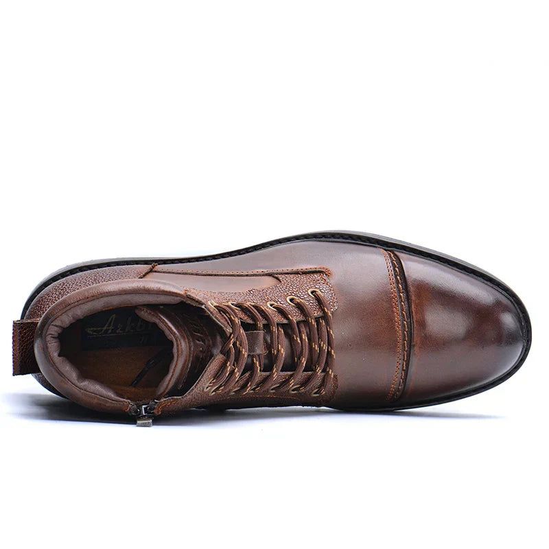 Cristiano Valverde | Brown Leather Lace-Up Combat Boots for Men