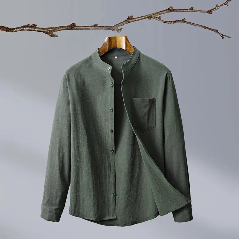 Étienne Laurent | Linen Grandad Collar Shirt For Men