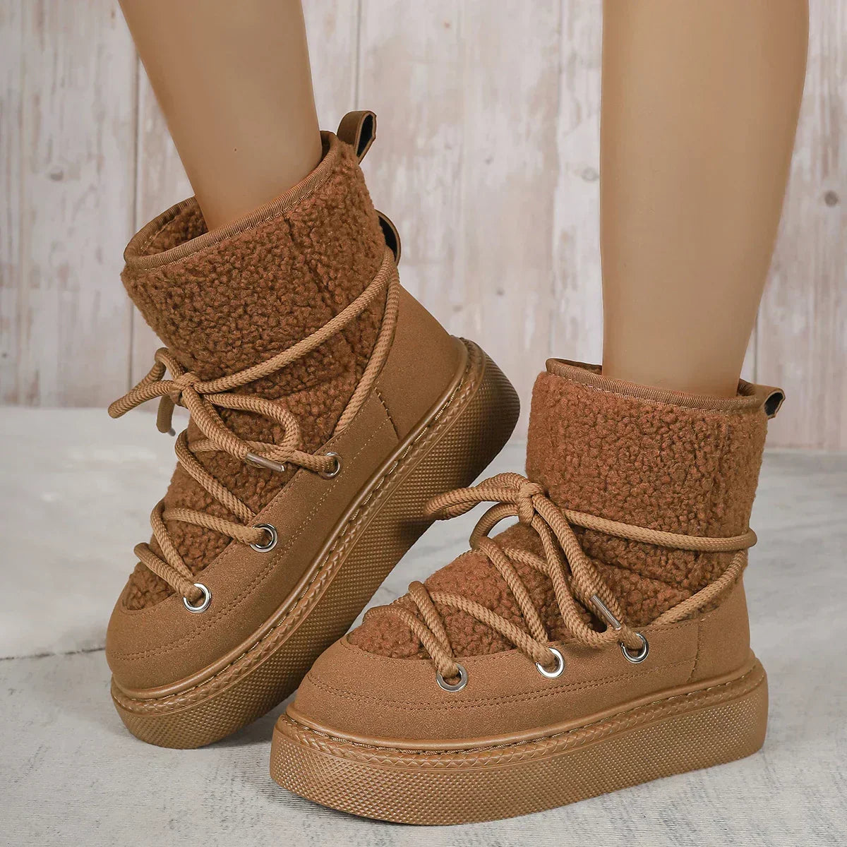 Eleanor Thompson | Sherpa Lace-Up Platform Ankle Boots