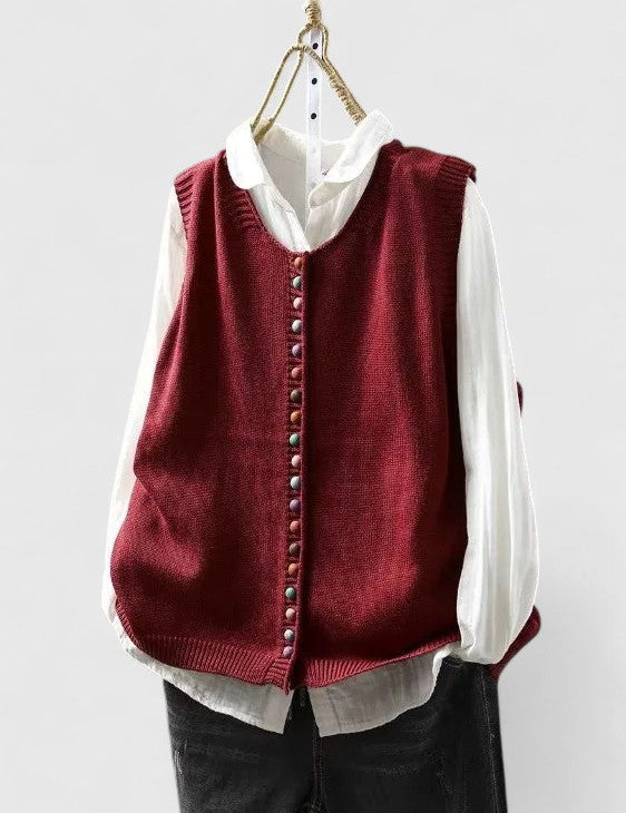 Mabel Atherton | Gilet en maille sans manches avec boutons contrastants