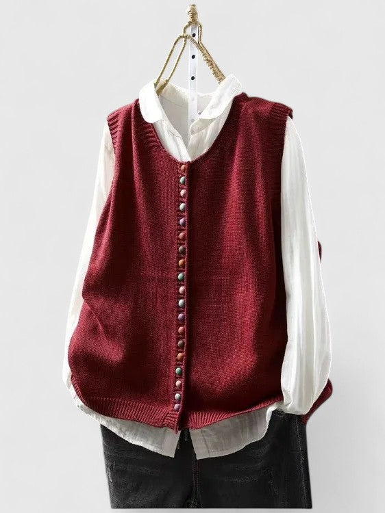 Mabel Atherton | Gilet en maille sans manches avec boutons contrastants