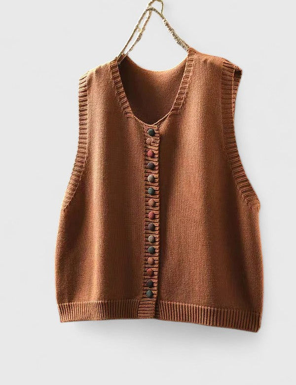 Mabel Atherton | Gilet en maille sans manches avec boutons contrastants