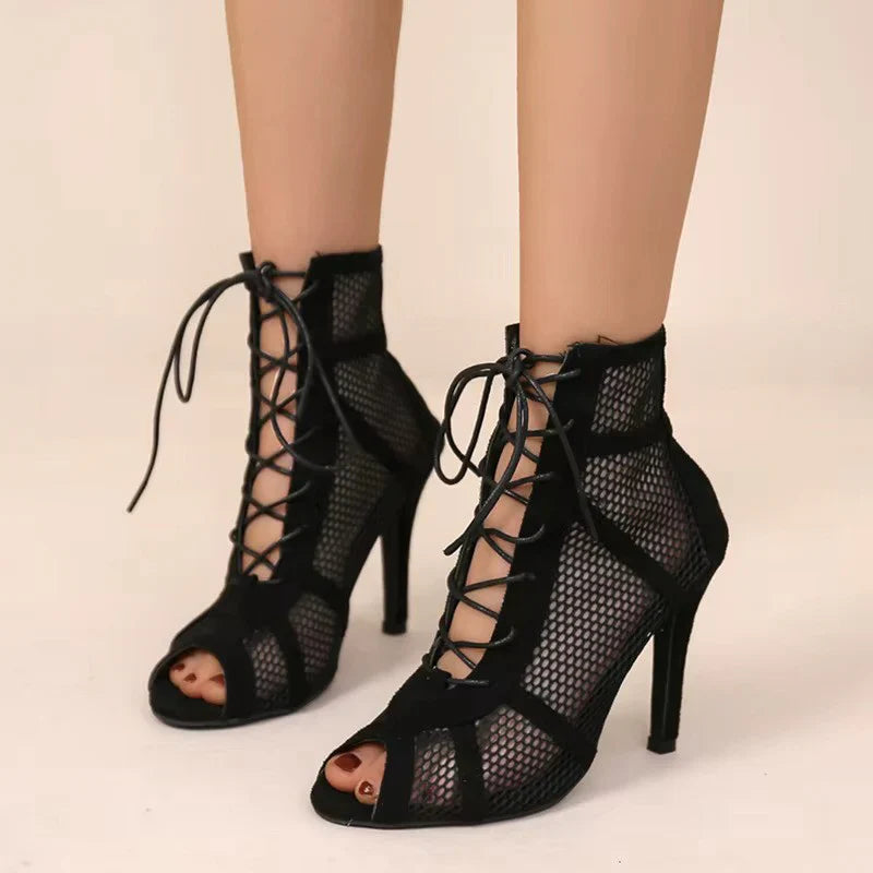 Seraphina Duval | Bottines à talon en dentelle et résille pour femmes