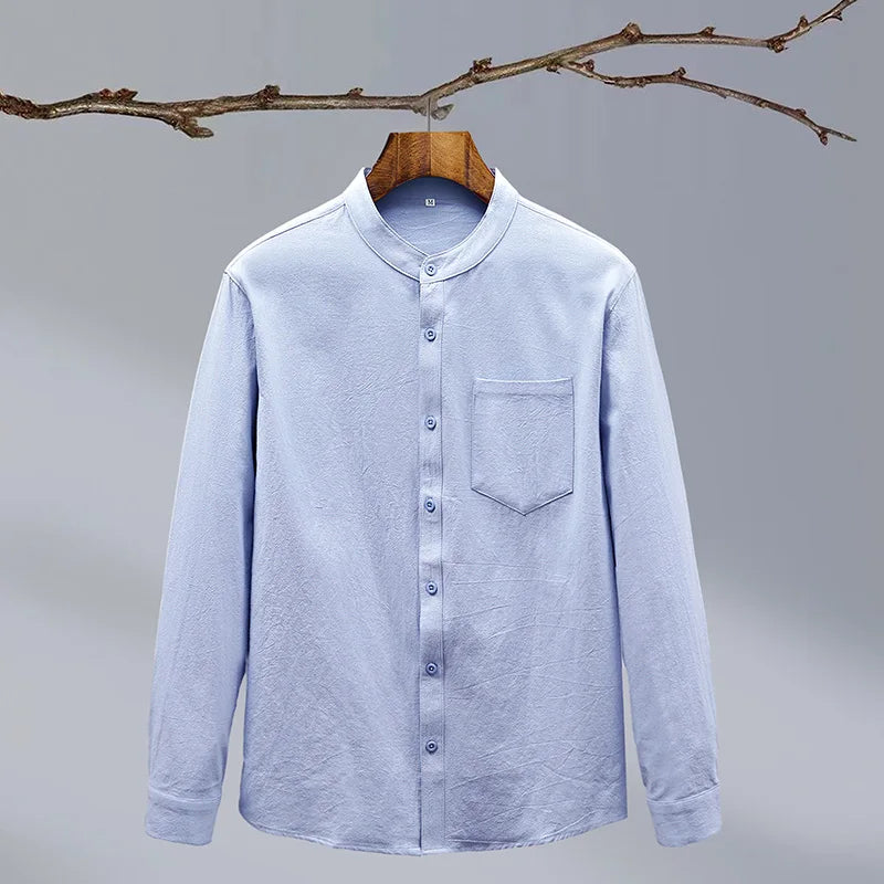 Étienne Laurent | Linen Grandad Collar Shirt For Men