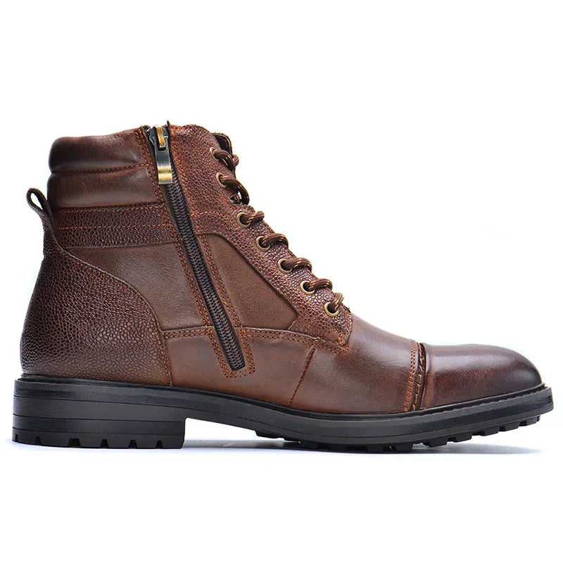 Cristiano Valverde | Brown Leather Lace-Up Combat Boots for Men