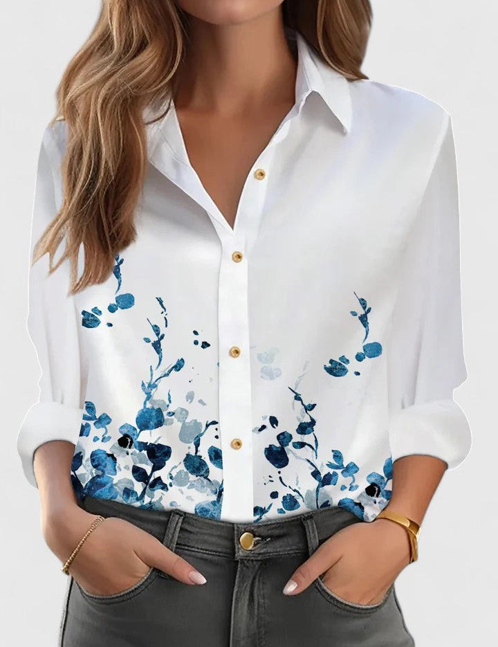 Beatrice Stanmore | Printed Collared Blouse With Long Sleeves